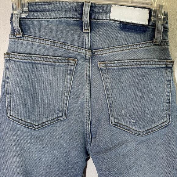 Re/Done Jeans 70s Stovepipe Raw Hem Sz 25 Indie Hipster Stretchy Straight Button - Picture 7 of 10